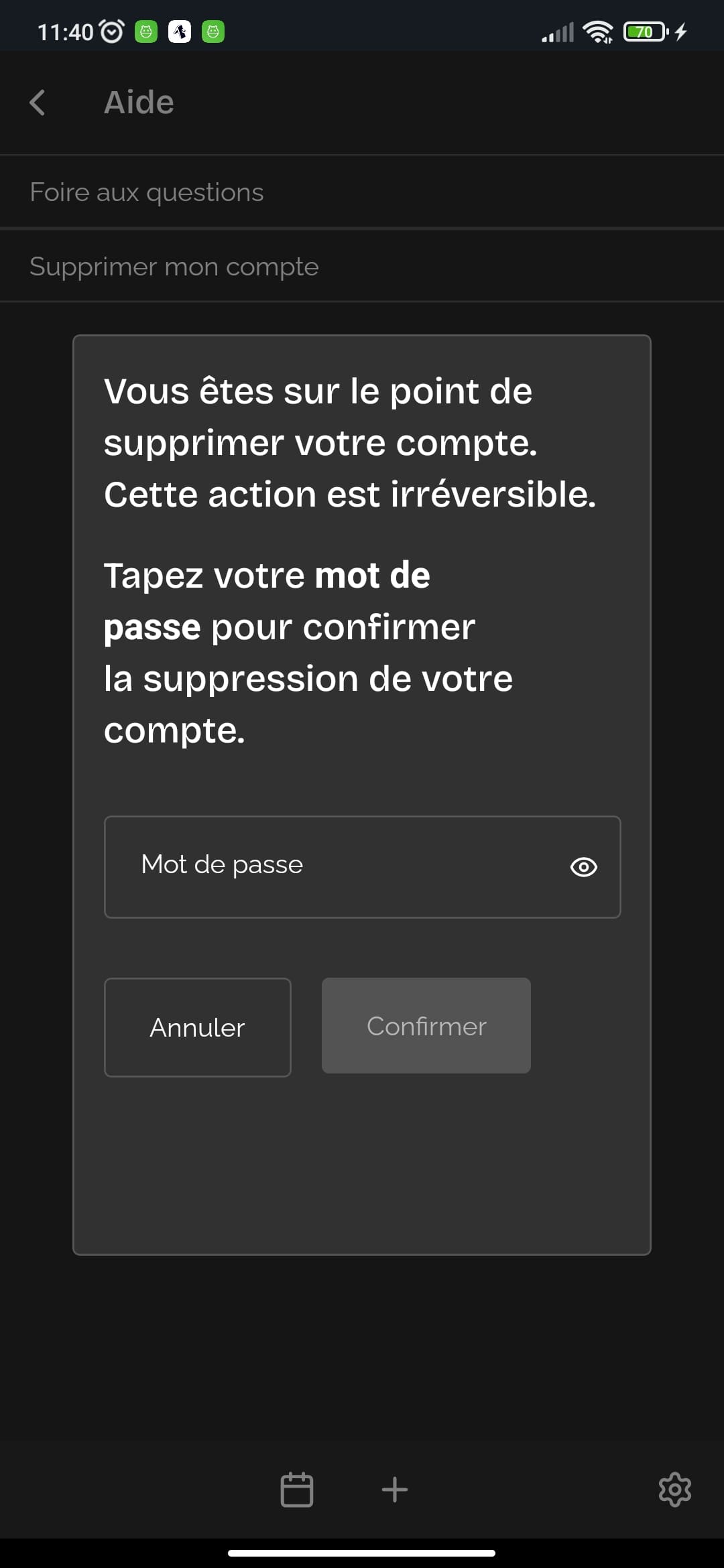 page de suppression de compte Grill'n Drink